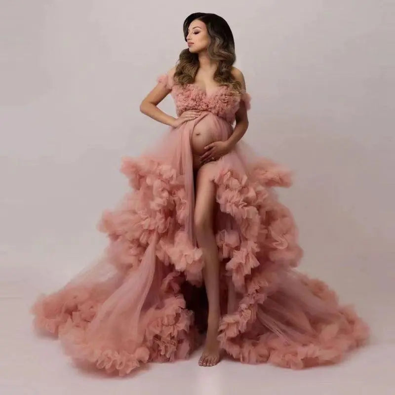 Sexy Pregnant Women Photography Props Dresses Pink Premama V Neck Even –  Victor's Closet